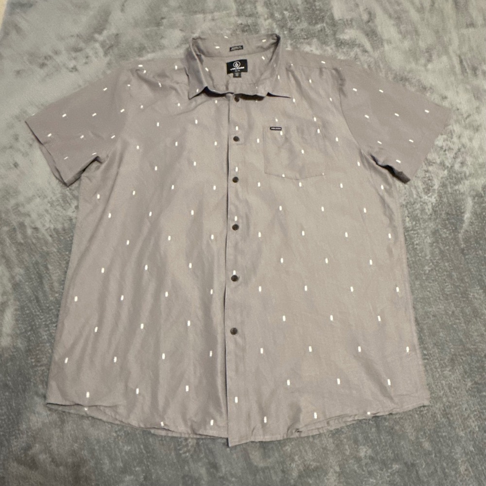 Volcom Mens Modern Fit Short Sleeve Button Up‎ Shirt Grey All Over Print XXL